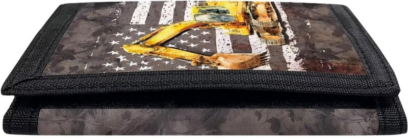 Rnyleeg American Flag Excavator Wallet for Boys with Coin Pocket Novelty Kids Wallet for Boys Ages 4 6 8 10 Trifold Children's Money Wallets for Toddlers American Flag Purse with Card Holder - Image 5